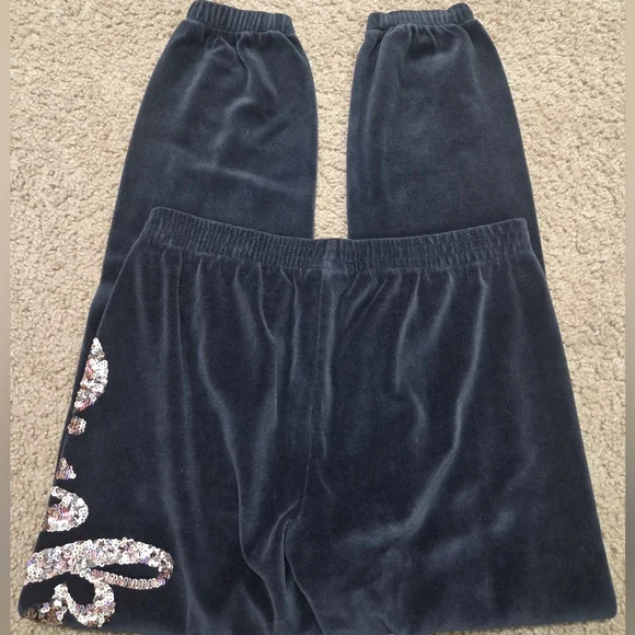 PINK Victoria's Secret Bling Sequin Vintage Velour Sweatpants Joggers HTF Rare - Picture 5 of 6